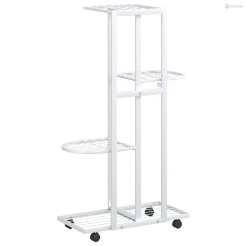 4 szintes fehér vas virágtartó állvány kerekekkel 44x23x80 cm