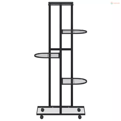 5-szintes fekete vas virágtartó állvány kerekekkel 44x23x100 cm