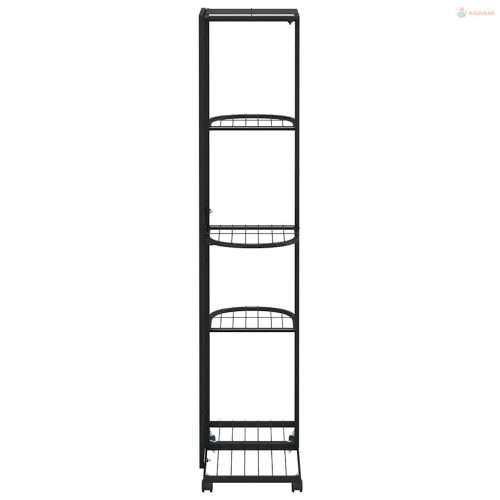 5-szintes fekete vas virágtartó állvány kerekekkel 44x23x100 cm