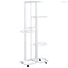 5 szintes fehér vas virágtartó állvány kerekekkel 44x23x100 cm