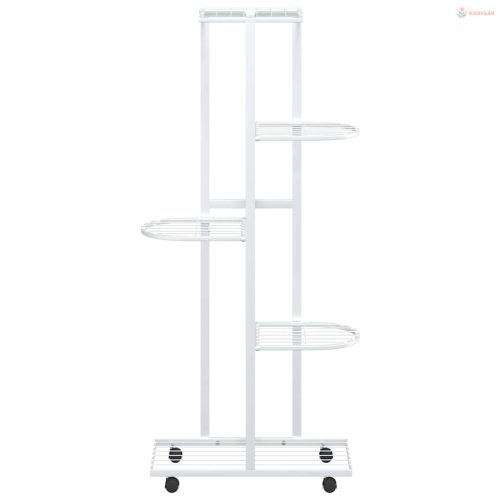 5 szintes fehér vas virágtartó állvány kerekekkel 44x23x100 cm