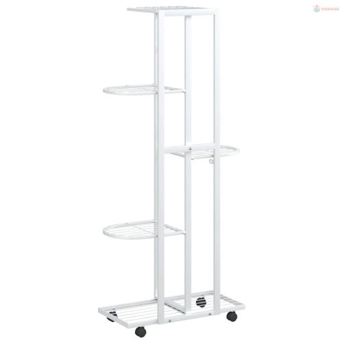 5 szintes fehér vas virágtartó állvány kerekekkel 44x23x100 cm