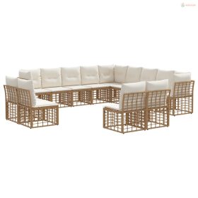   Kültéri kanapé szett 13 pcs Természetes és Krémszínű Fehér
