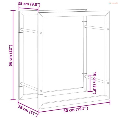 Fekete acél tűzifatároló állvány 50 x 28 x 56 cm