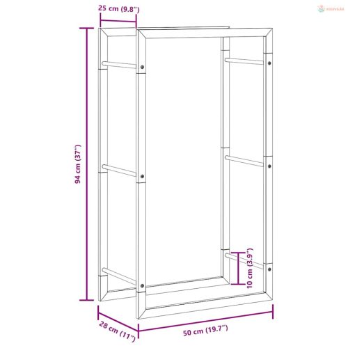 Fekete acél tűzifatároló állvány 50x28x94 cm