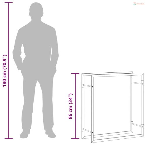 Fekete acél tűzifatároló állvány 80x28x86 cm