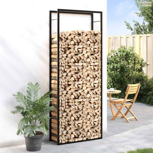 Matt fekete acél tűzifatartó 80x28x222 cm