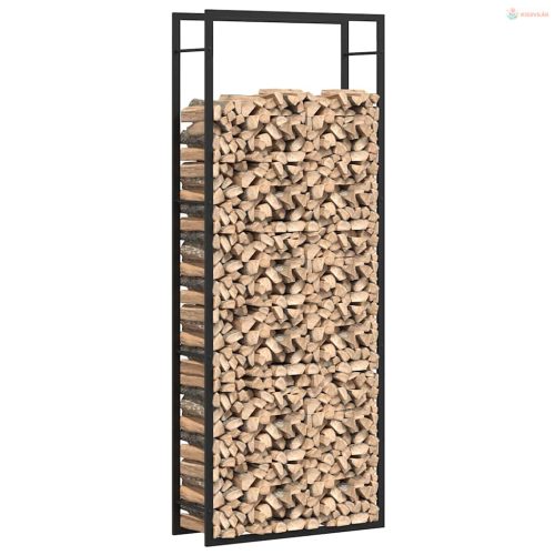 Matt fekete acél tűzifatartó 80x28x222 cm