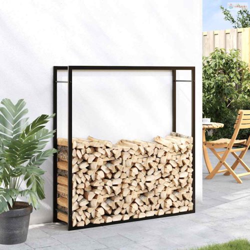 Fekete acél tűzifatároló állvány 110x28x116 cm