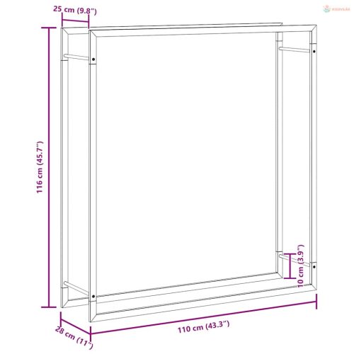 Fekete acél tűzifatároló állvány 110x28x116 cm
