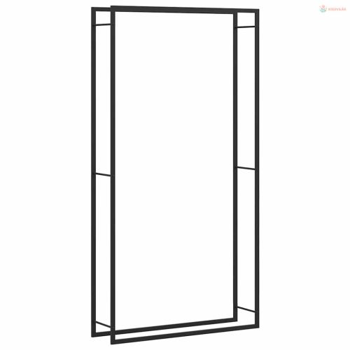 Fekete acél tűzifatároló állvány 110x28x214 cm