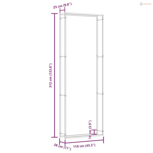 Fekete acél tűzifatároló állvány 110x28x312 cm