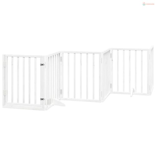 Fehér nyárfa 6 paneles összecsukható kutyakapu ajtóval 300 cm