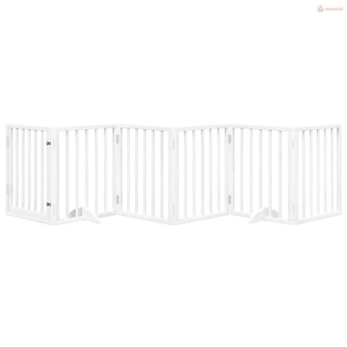 Fehér nyárfa 6 paneles összecsukható kutyakapu ajtóval 300 cm