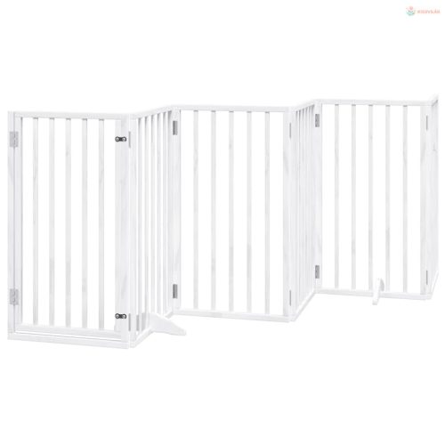 Fehér, nyárfa kutyakapu összecsukható ajtóval, 6 panellel, 300 cm