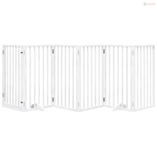 Fehér, nyárfa kutyakapu összecsukható ajtóval, 6 panellel, 300 cm