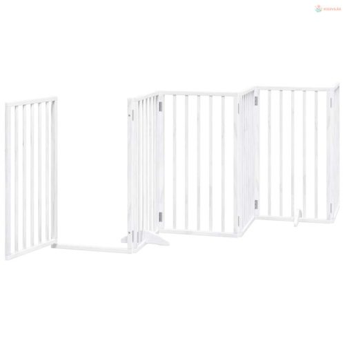 Fehér, nyárfa kutyakapu összecsukható ajtóval, 6 panellel, 300 cm
