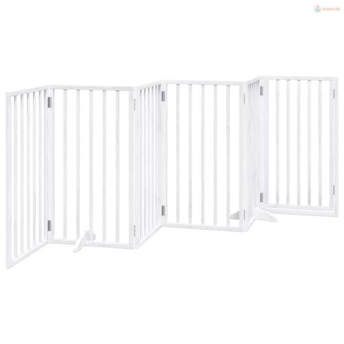Fehér, nyárfa kutyakapu összecsukható ajtóval, 6 panellel, 300 cm
