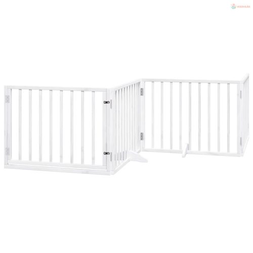 Fehér nyárfa 4 paneles összecsukható kutyakapu ajtóval 320 cm