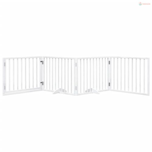Fehér nyárfa 4 paneles összecsukható kutyakapu ajtóval 320 cm