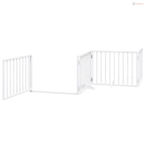 Fehér nyárfa 4 paneles összecsukható kutyakapu ajtóval 320 cm