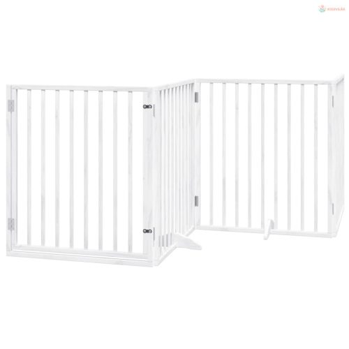 Fehér, nyárfa kutyakapu összecsukható ajtóval, 4 panellel, 320 cm