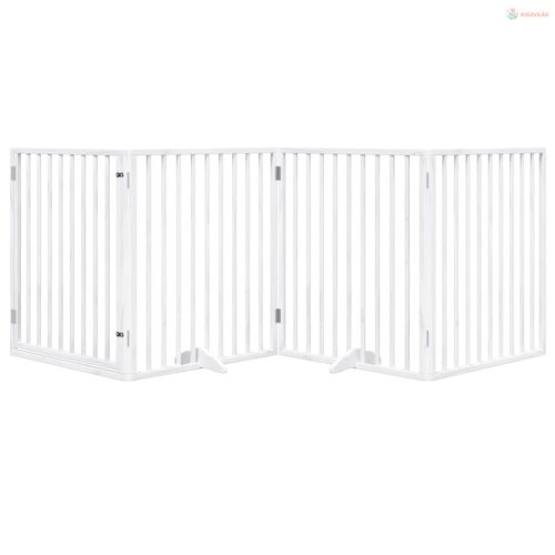 Fehér, nyárfa kutyakapu összecsukható ajtóval, 4 panellel, 320 cm