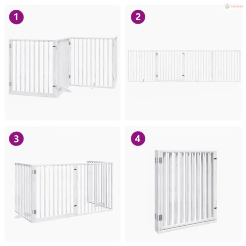 Fehér, nyárfa kutyakapu összecsukható ajtóval, 4 panellel, 320 cm