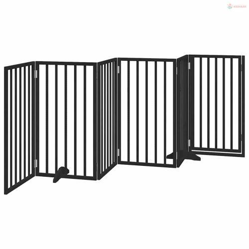 Fekete nyárfa 6 paneles összecsukható kutyakapu ajtóval 300 cm