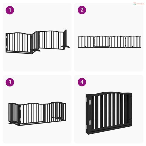 Fekete nyárfa kutyakapu összecsukható ajtóval, 4 panellel, 320 cm