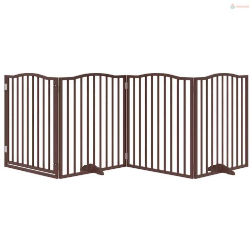 Barna nyárfa 4 paneles összecsukható kutyakapu ajtóval 320 cm