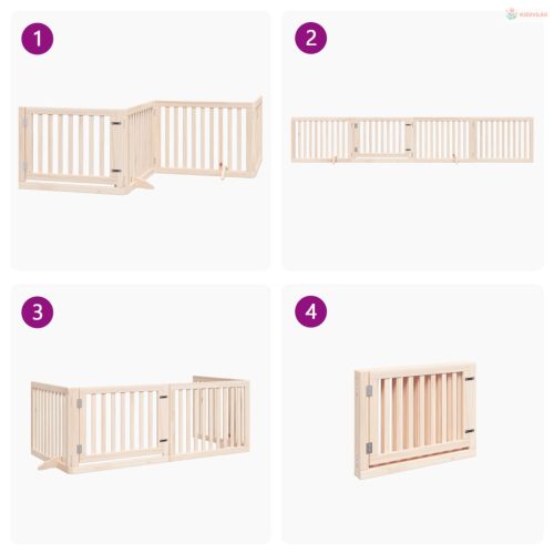 Nyárfa kutyakapu összecsukható ajtóval, 4 panellel, 320 cm