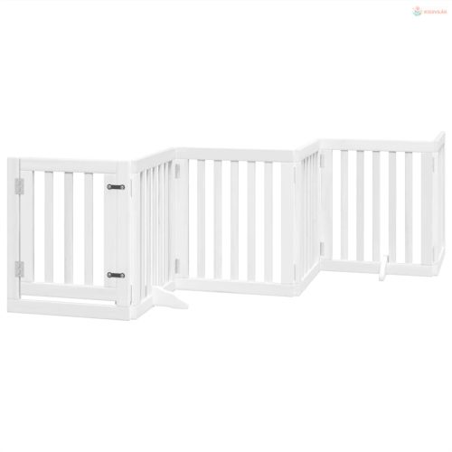 Fehér nyárfa 6 paneles összecsukható kutyakapu ajtóval 300 cm