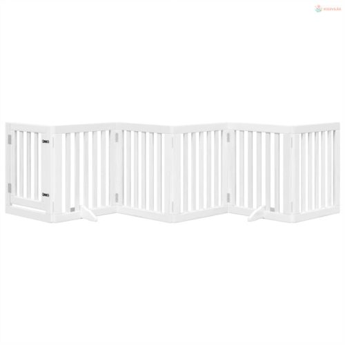 Fehér nyárfa 6 paneles összecsukható kutyakapu ajtóval 300 cm