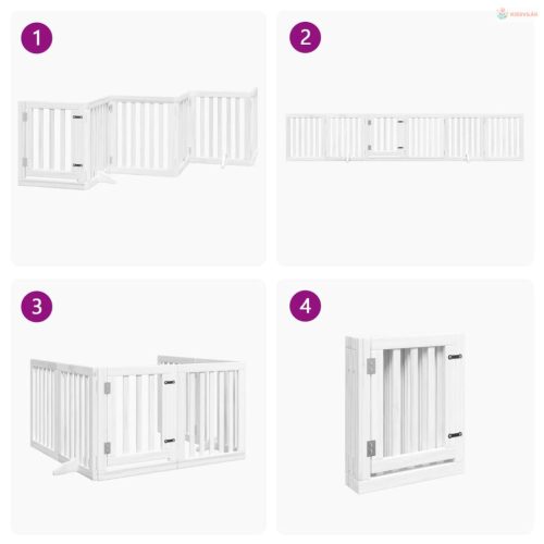 Fehér nyárfa 6 paneles összecsukható kutyakapu ajtóval 300 cm