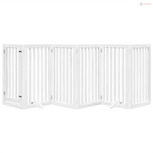 Fehér nyárfa 6 paneles összecsukható kutyakapu ajtóval 300 cm