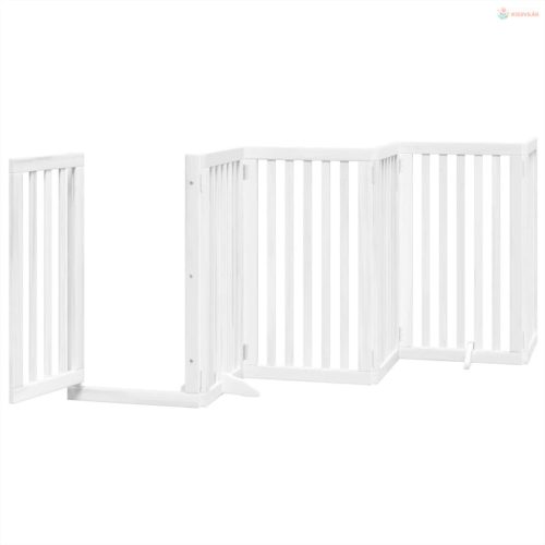 Fehér nyárfa 6 paneles összecsukható kutyakapu ajtóval 300 cm