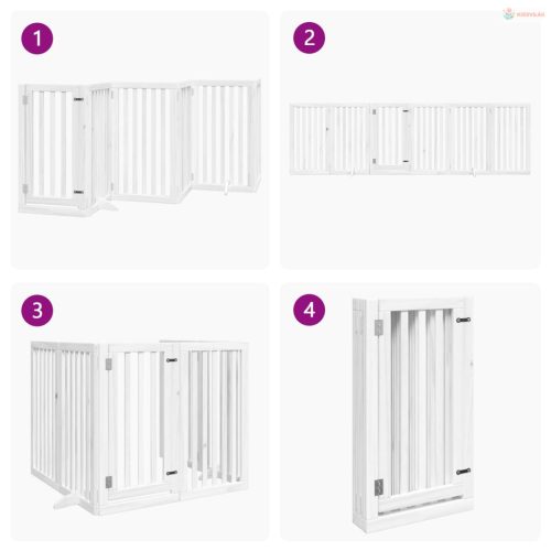 Fehér nyárfa 6 paneles összecsukható kutyakapu ajtóval 300 cm