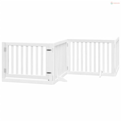 Fehér nyárfa 4 paneles összecsukható kutyakapu ajtóval 320 cm