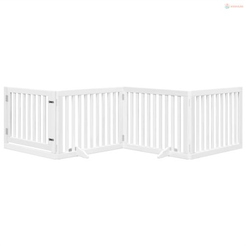 Fehér nyárfa 4 paneles összecsukható kutyakapu ajtóval 320 cm