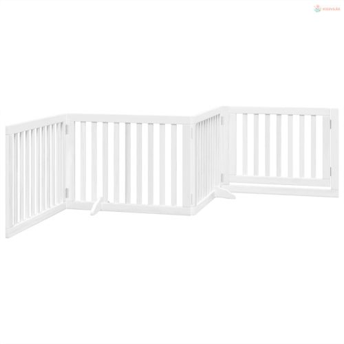 Fehér nyárfa 4 paneles összecsukható kutyakapu ajtóval 320 cm