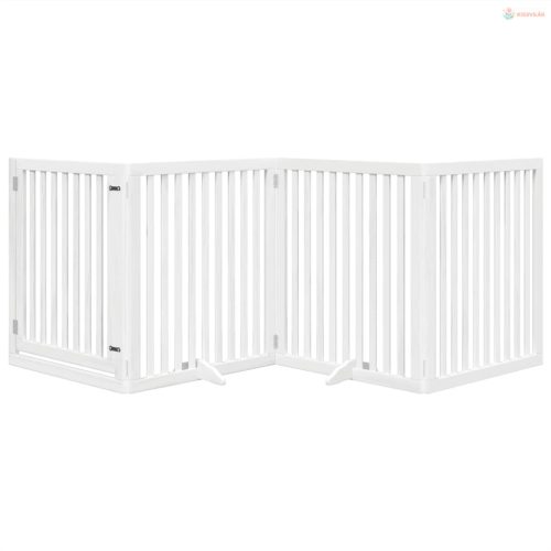 Fehér nyárfa 4 paneles összecsukható kutyakapu ajtóval 320 cm