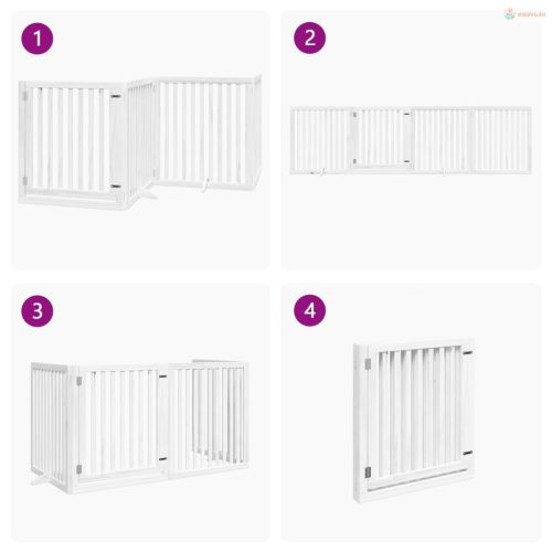 Fehér nyárfa 4 paneles összecsukható kutyakapu ajtóval 320 cm