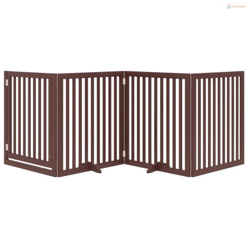 Barna nyárfa 4 paneles összecsukható kutyakapu ajtóval 320 cm