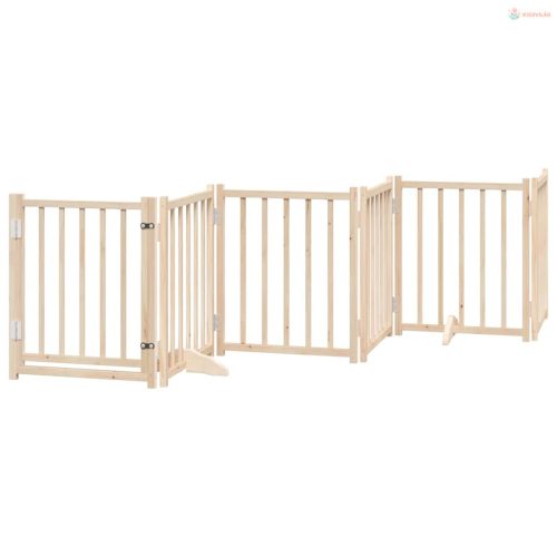 Tömör fenyőfa 6 paneles összecsukható kutyakapu ajtóval 300 cm