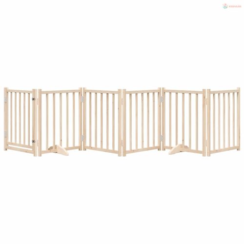 Tömör fenyőfa 6 paneles összecsukható kutyakapu ajtóval 300 cm