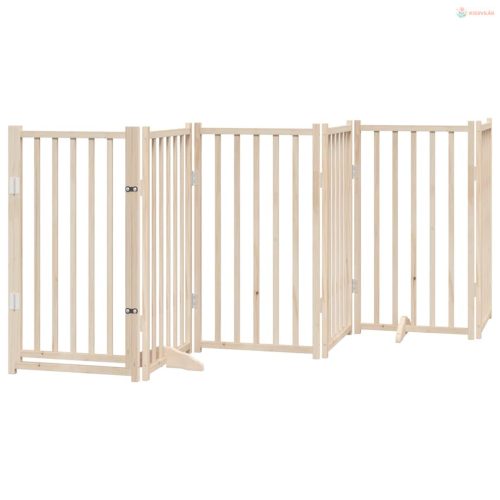 Tömör fenyőfa kutyakapu összecsukható ajtóval, 6 panel, 300 cm