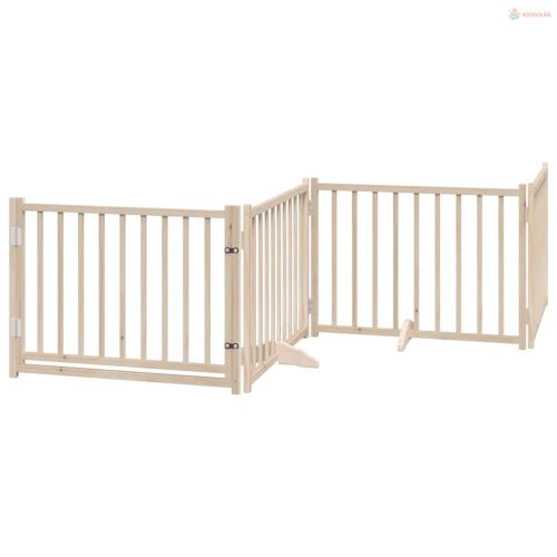 Tömör fenyőfa 4 paneles összecsukható kutyakapu ajtóval 320 cm