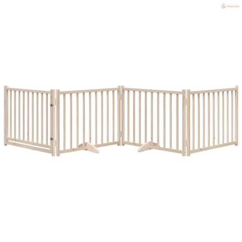 Tömör fenyőfa 4 paneles összecsukható kutyakapu ajtóval 320 cm