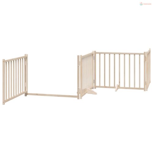 Tömör fenyőfa 4 paneles összecsukható kutyakapu ajtóval 320 cm